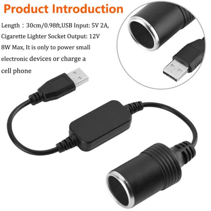 USB A 男性から12vの自動車タバコ点灯器ソケット 女性電源変換ケーブル 3