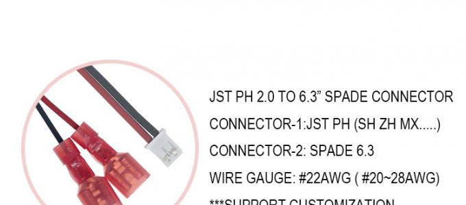 カスタムJST PH SH ZH XH MX 2 3 4 5 6 7 8ピンコネクタと6.3mmスペード端末ケーブル 0