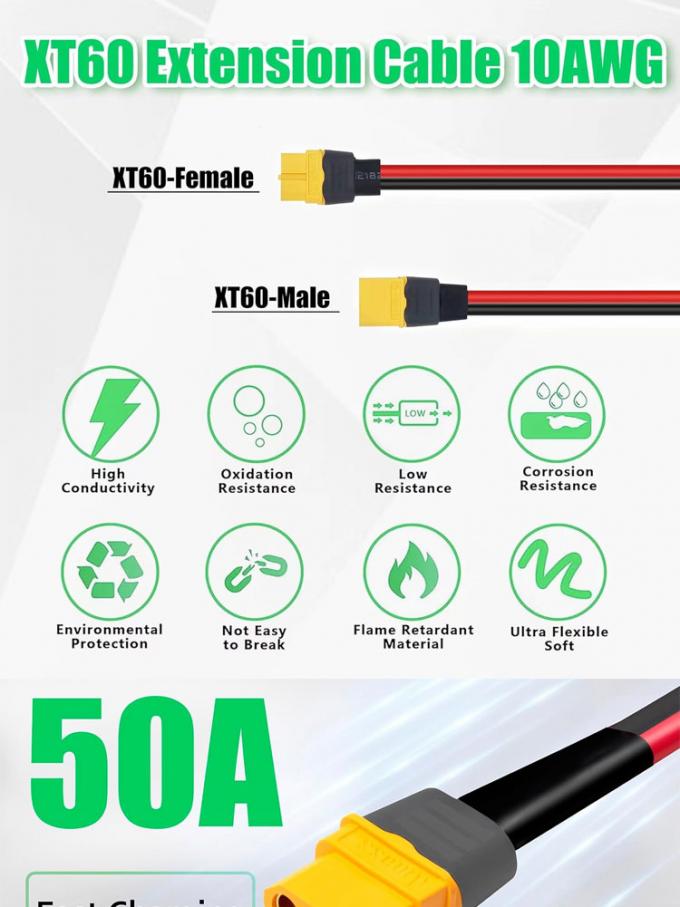 10AWG 12AWG 男性から女性へ XT60 XT60H コンネクタ 拡張アダプタケーブル RC電池発電所太陽光パネル 2