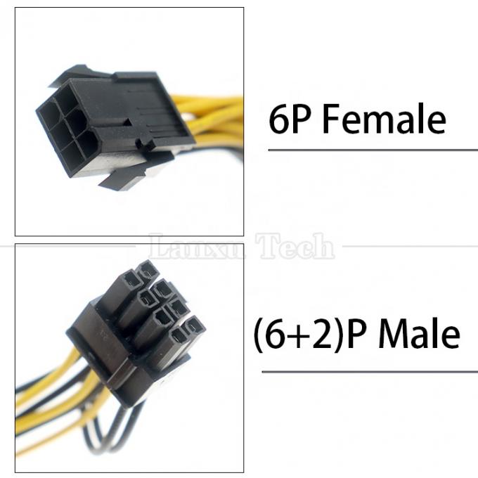 18AWG 純クーパースプリッター 6 PIN 女性から2人 8 PIN 6+2 男性 GPU グラフィックカード用 PCI エクスプレス PCIe ケーブル 1
