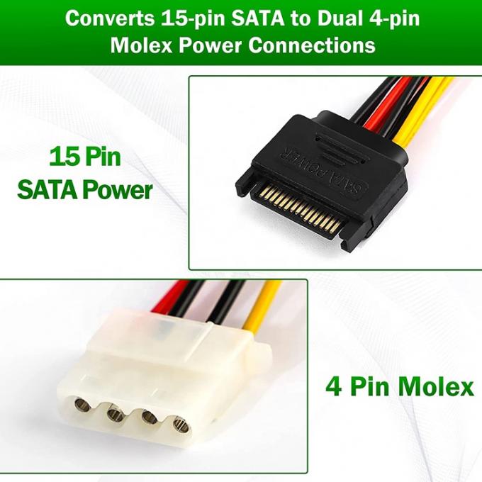 Sata 15ピン 男性からデュアル モレックス 4ピン Lp4 IDE 女性 ハードドライブ パワー Y アダプター 変換ケーブル HDD SSD 1