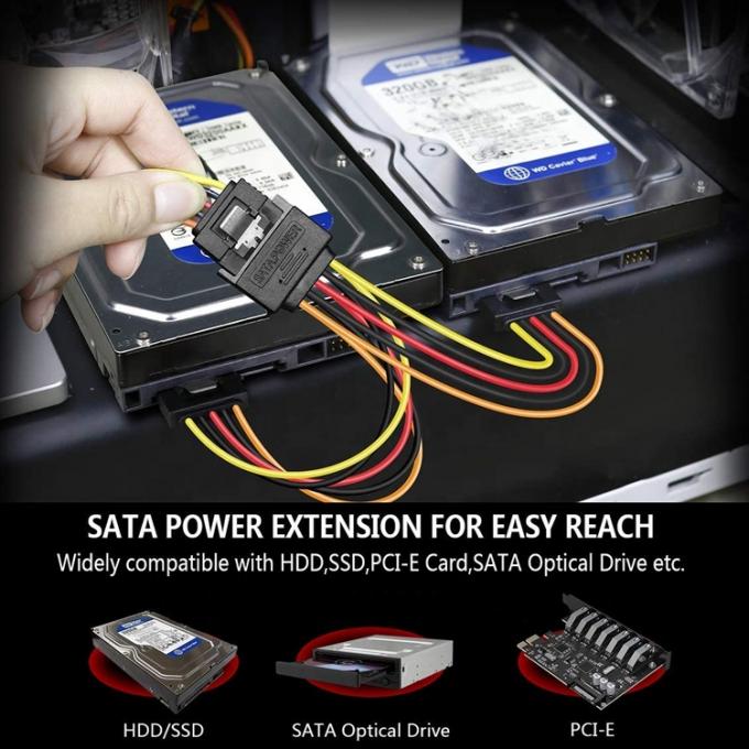男性から女性データ Sata 15ピン パワーY スプリッターケーブル コンピュータ用 HDD SSD PCケース 0