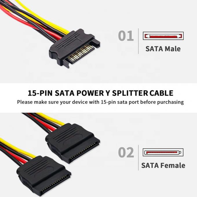 男性から女性データ Sata 15ピン パワーY スプリッターケーブル コンピュータ用 HDD SSD PCケース 3