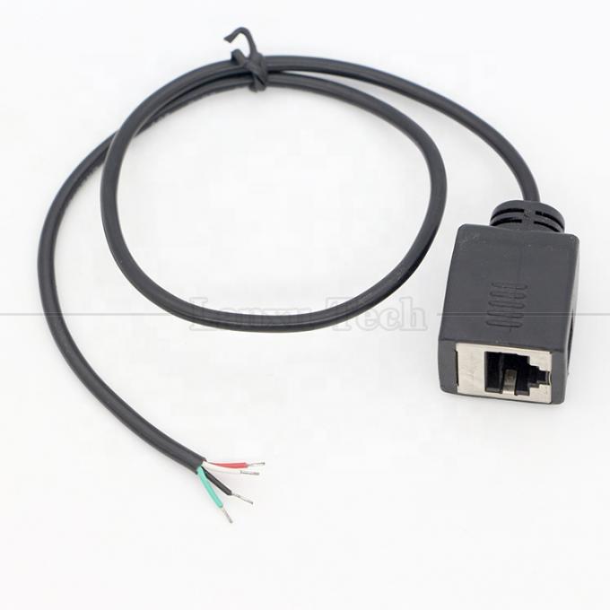女性RJ45ソケットから開く 缶詰付き溶接 4本のワイヤー 裸の端のピッグテールケーブル 3