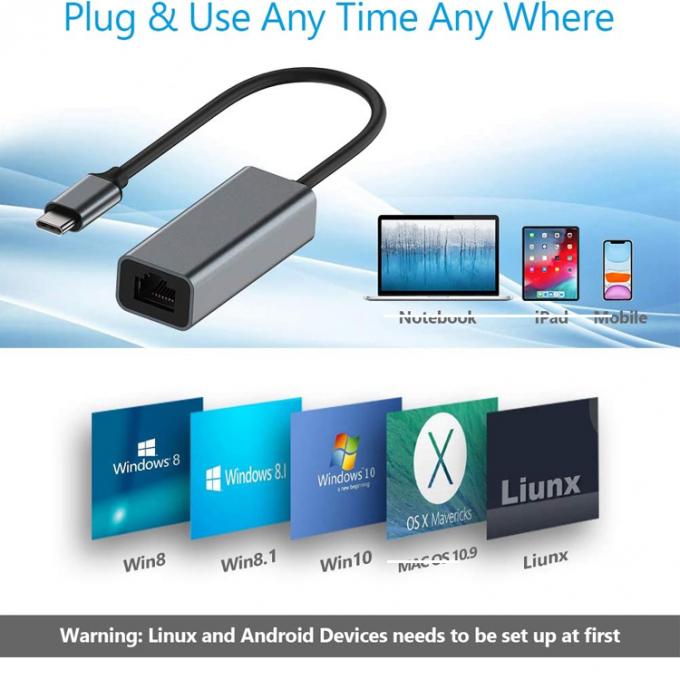 プラグアンドプレイ USB 3.0タイプC メスからギガビットRJ45イーサネットネットワークLANアダプター 5