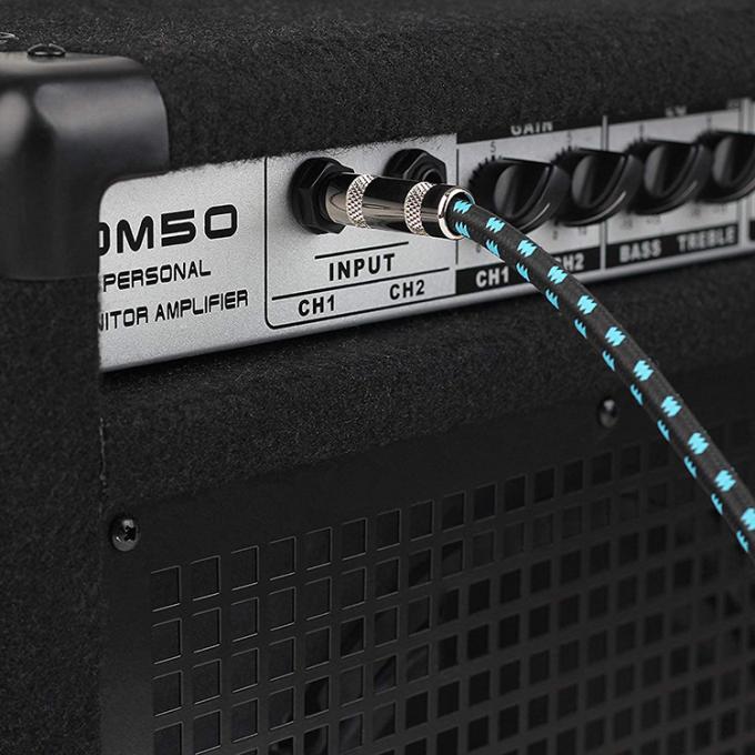 10FT 耐久性 青色 帯状 90 度 角直 1/4 TS ジャック 電気楽器 ギター パッチケーブル 6