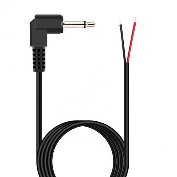90度 右角 2ポールTS 3.5mm ステレオオーディオ ジャック ストリップされたピッグテール 缶詰付き 裸のワイヤー端ケーブル 0