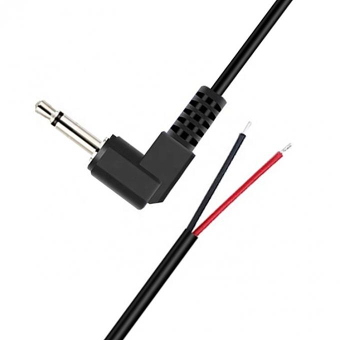 90度 右角 2ポールTS 3.5mm ステレオオーディオ ジャック ストリップされたピッグテール 缶詰付き 裸のワイヤー端ケーブル 2