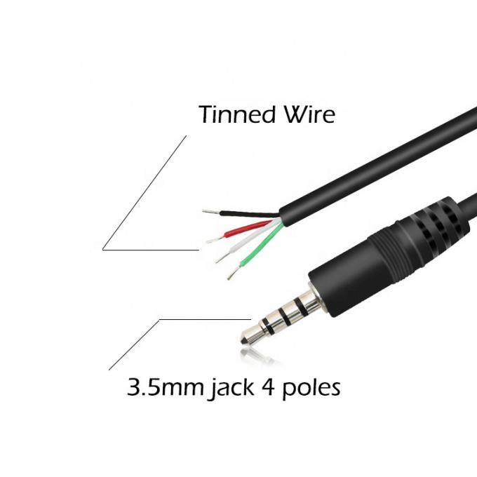 カスタム 4 ポール TRRS 3.5mm ステレオオーディオ ジャック ストリップされたピッグテール 缶詰付き 裸のワイヤエンドケーブル 1