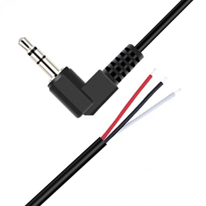 90度 右角 3ポール TRS 3.5mm ステレオオーディオ ジャック ストリップド・ピッグテール 缶詰付き 裸のワイヤー端ケーブル 0