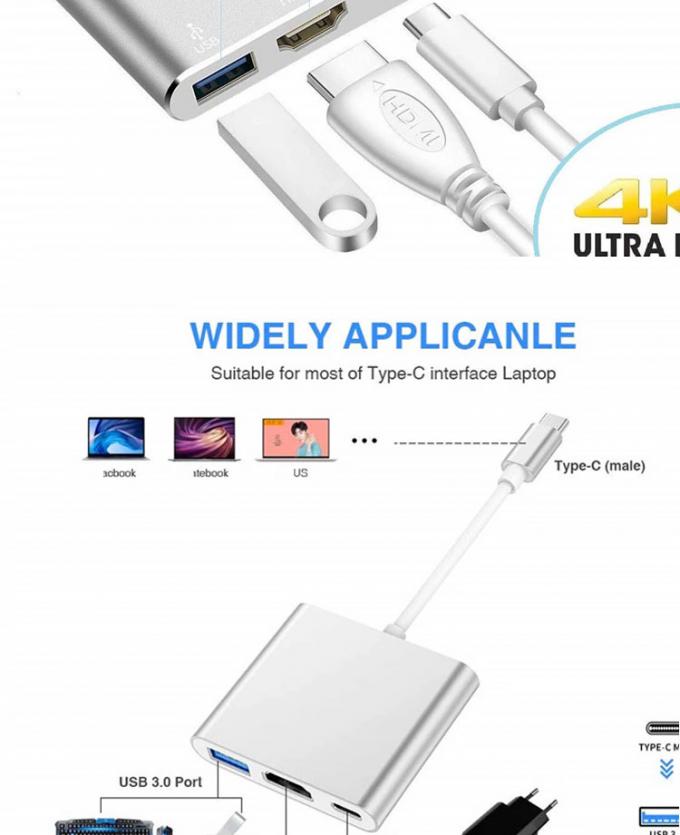 3 in 1 PD 充電 4K 1080P USB Type C OTG ドッキングステーションハブアダプタ 2