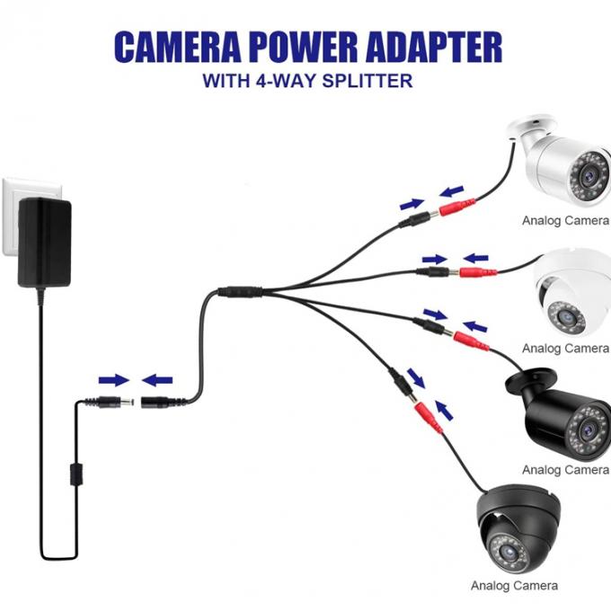 1から4つの方法 1 女性から4人の男性 5.5x2.1mm DC電源スプリッターケーブル CCTVカメラLED 5