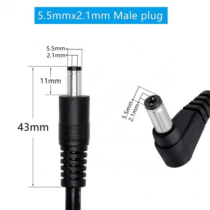 90 度 右角 男性から直線 男性 5.5x2.1mm バレル ジャック DC 電源延長ケーブル 2