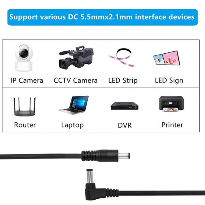 90 度 右角 男性から直線 男性 5.5x2.1mm バレル ジャック DC 電源延長ケーブル 5