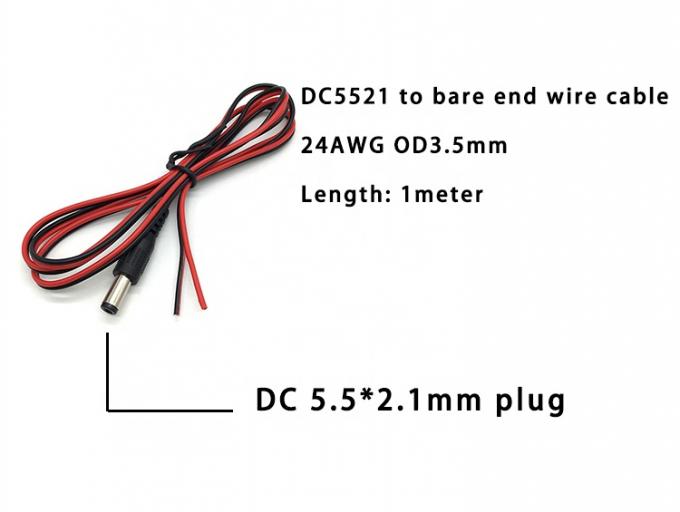 赤 黒 DC 男性 5.5x2.1mm バレル ジャック 剥がれ オープン 裸 端 缶状のワイヤケーブル 1