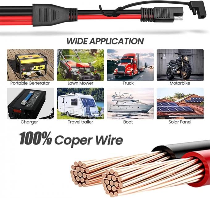 14AWG SAE DC 電源自動車コネクタケーブル Y スプリッタ 1 から 2 SAE拡張ケーブル RV キャラバン ソーラーパネル バッテリー充電 5