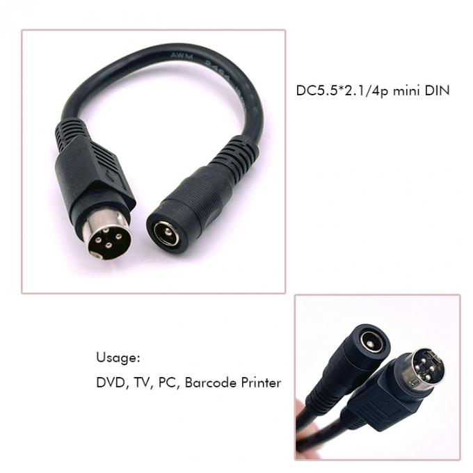 4ピン ミニ DIN から DC 女性 ジャック 5.5x2.1mm 電源延長ケーブル カメラ DVD テレビ PC バーコードプリンター 2