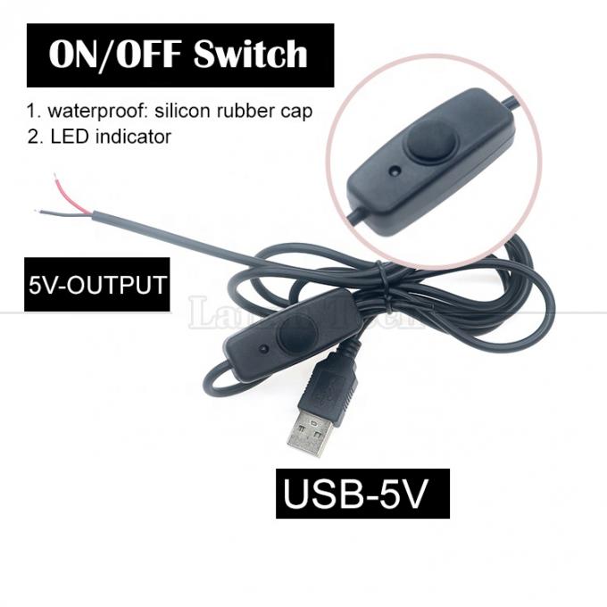 防水シリコンゴムカバー オンオフ プッシュ ボタン スイッチ 5V USB オープン 裸 2ピンのワイヤー LEDライトランプのための端ケーブル 0