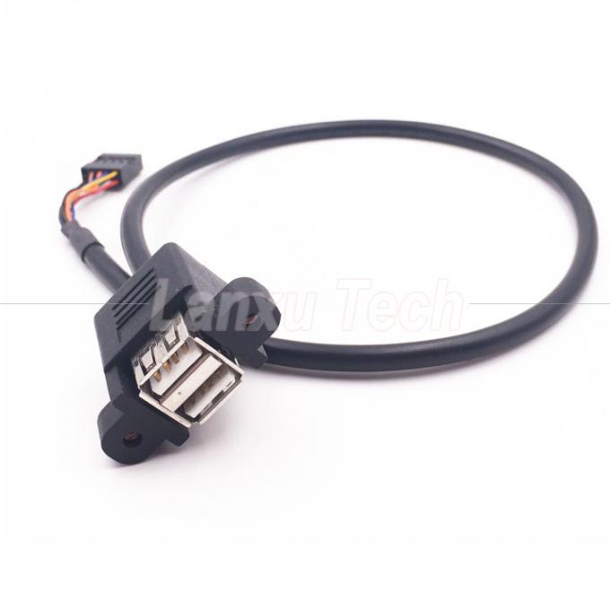 双 USB タイプ A 2 ポート パネル マウント USB to Dupont 9 ピン ヘッダ接続ワイヤーケーブル 6