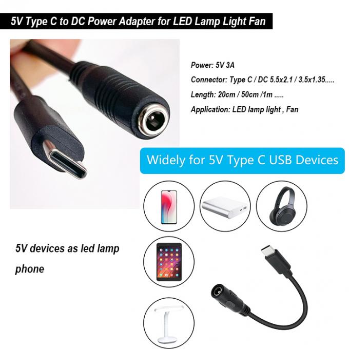 5VタイプCからDC 3.5x1.35mm 5.5x2.1mm 電源充電延長ケーブル 0