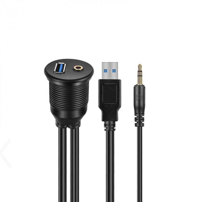 USB 3.0 AUX DC 3.5 男性から女性への防水拡張ケーブル プラッシュマウントパネル 車用 トラック用 ボート用 バイク用 コンピュータ 1