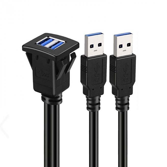スクウェア・デュアルUSB3.02.0 男性から女性へ 防水拡張ケーブル プラッシュマウントパネル 車用 トラック用 ボート用 バイク用 コンピュータ 0
