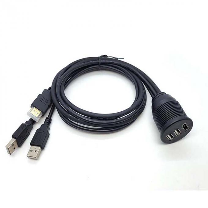 3ポート USB2.0 男性からUSB2.0女性 防水拡張ケーブル プラッシュマウントパネル 自動車 トラック ボート バイク パソコン 1