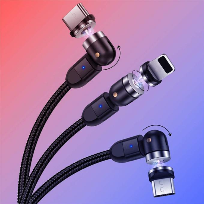 急速充電機 電話用品 540度回転 3 in 1 マイクロタイプC 磁気USB データ充電ケーブル 4