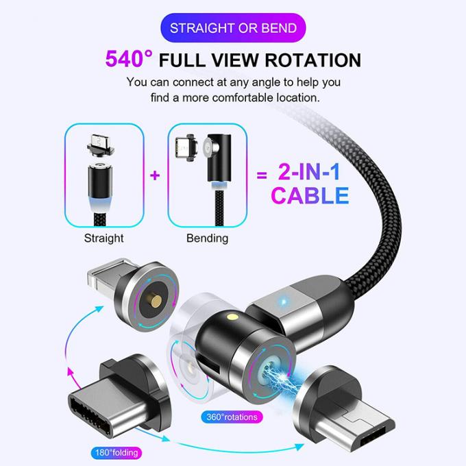 急速充電機 電話用品 540度回転 3 in 1 マイクロタイプC 磁気USB データ充電ケーブル 6