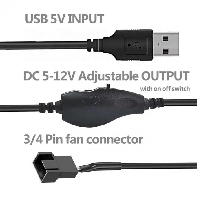 調節可能なUSB 5V ステップアップ DC 12V 3ピン 4ピン接続扇風機速度コントローラー パワーアダプターケーブル PC 冷却扇風機 1