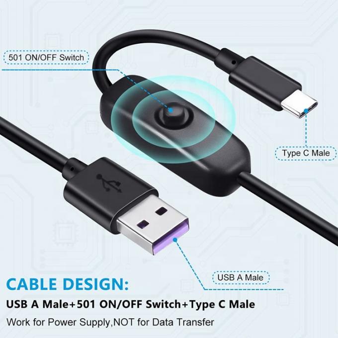 1m 5V 3A USB Type C 充電器電源ケーブル ラズベリーパイのスイッチ ON OFF 3