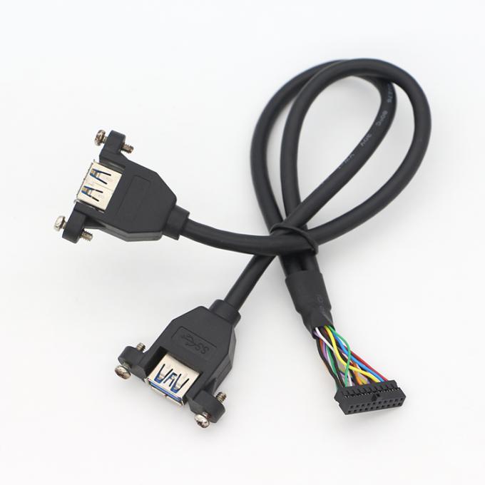 OEMスクリューロックスタッド 双 USB 3.0タイプA 女性パネルマウントケーブル モレックスコネクタ 1