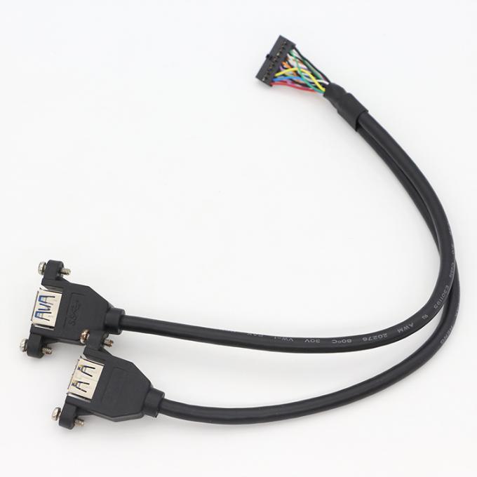 OEMスクリューロックスタッド 双 USB 3.0タイプA 女性パネルマウントケーブル モレックスコネクタ 5