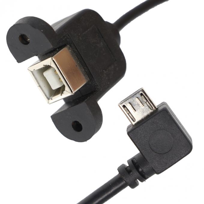 カスタムスクリューロック 90度アングル マイクロB 男性 USB2.0タイプB 女性パネルマウント拡張ケーブル 1