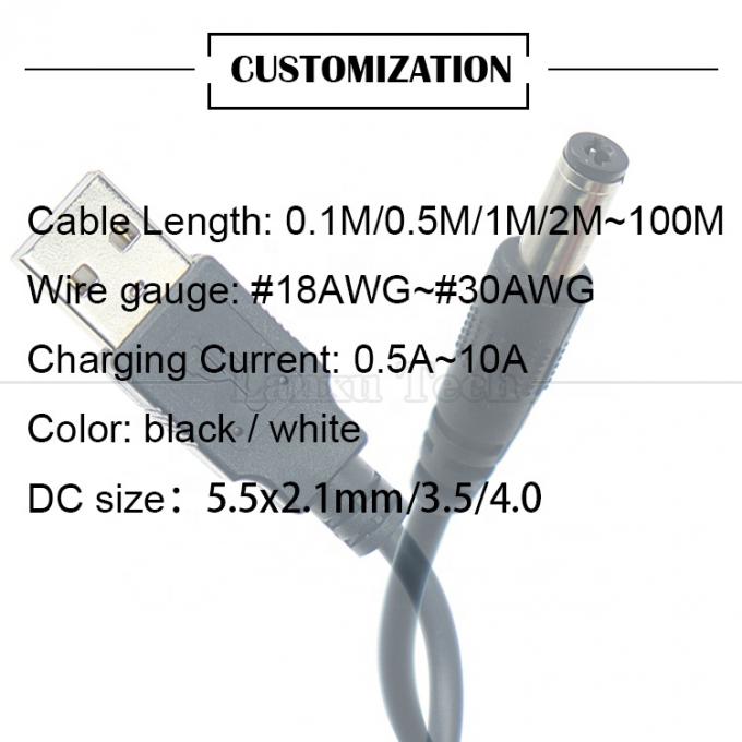 1m 3m 5m 10m 1A 2A 5A USB A 男性からDC 5.5x2.1mm 3.5 1.35 4.0 1.7 バレルジャック パワーチャージャーケーブル LED CCTV カメラ 6