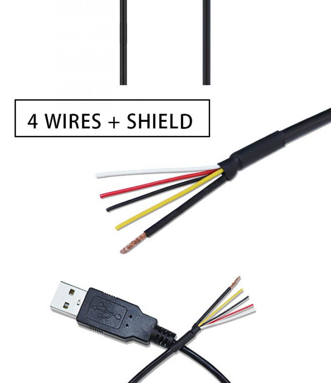 シールドUSB A 男性から4つの裸のワイヤー オープンエンドピグテールケーブル 4