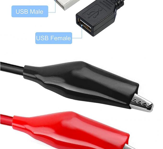 男性 女性USBコネクタにダブル銅 クロコダイルクランプ アリガタークリップ テストリード 電路用アダプターケーブル 2