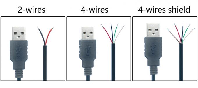 カスタムUSB2.0タイプA 男性から剥がされた缶詰 2 3 4ワイヤーオープンエンドピグテールデータ充電ケーブル 1