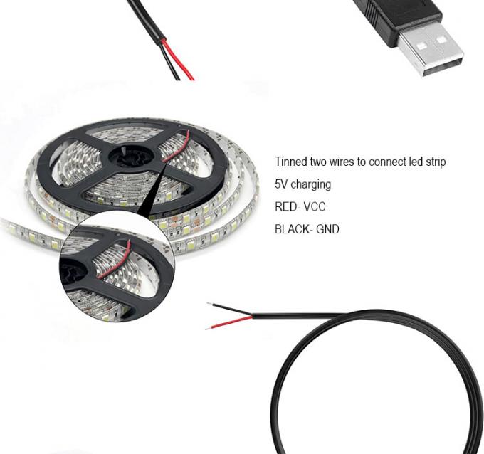 5VUSBから開ける ストライプ 缶詰 裸線 端 ピッグテール 電源充電ケーブル LED ストライプライト ランプ 6
