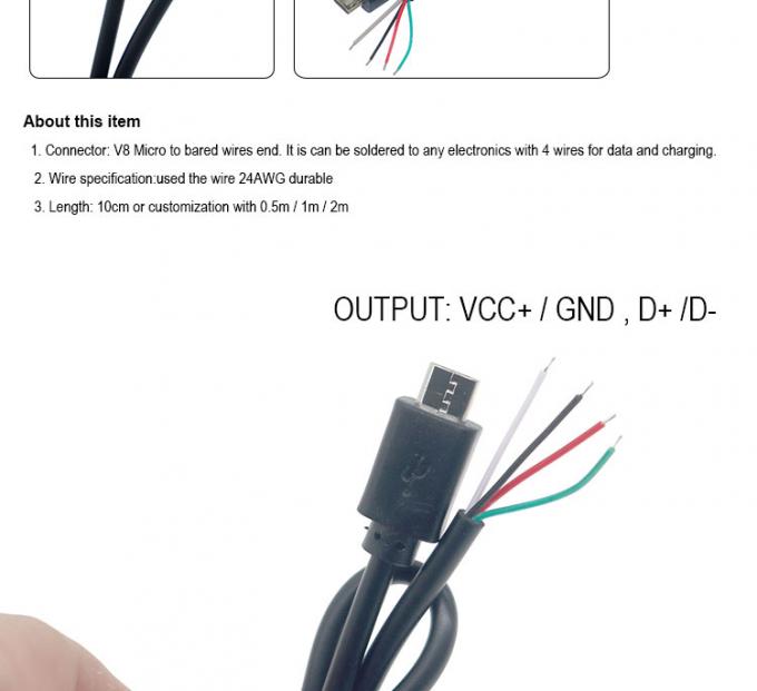OEM カスタム マイクロB V8 5ピン USB 男性からオープンピグテール裸線ケーブル 1