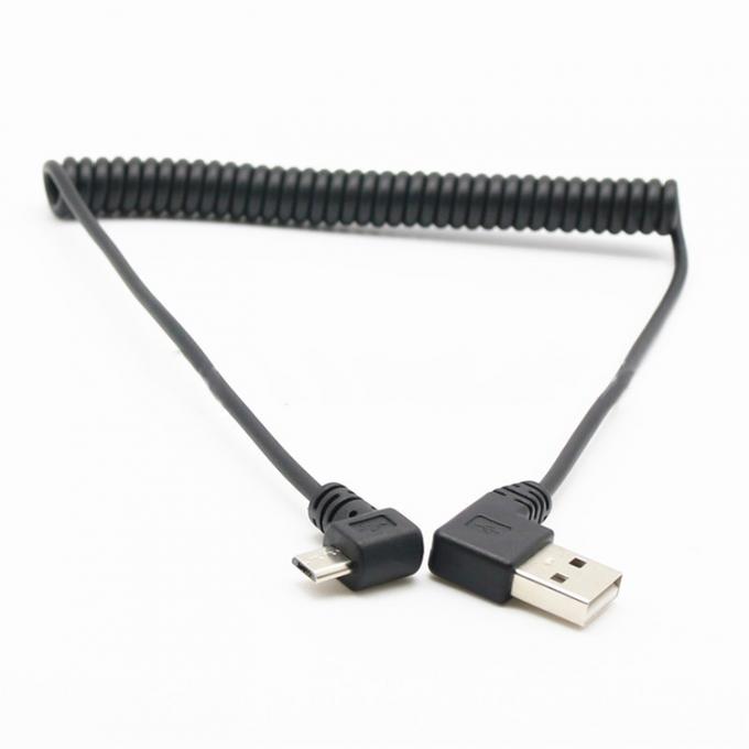 CUSTOM 1M 90度 右角USB A 男性からマイクロb 男性スプリング巻きUSBケーブル 1