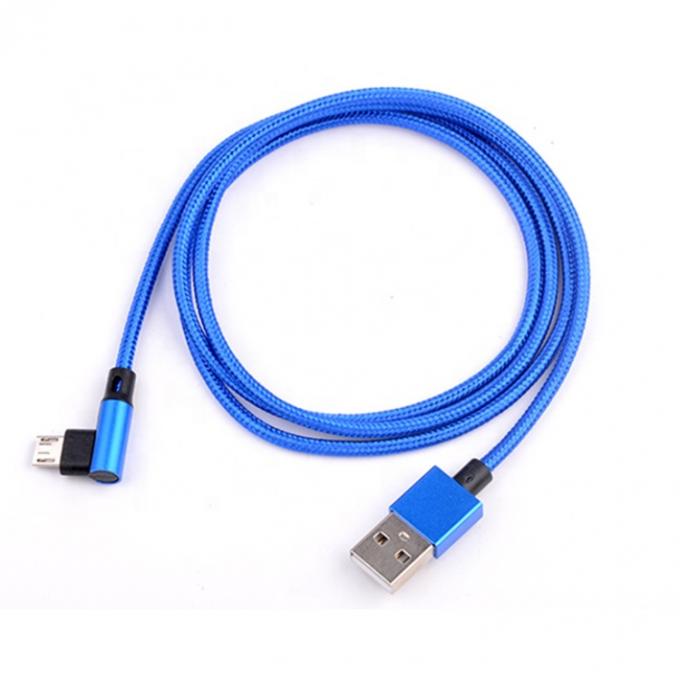 急速充電 2.4A ナイロン 帯状 L 形 左角 マイクロ b から USB A 男性 データ 充電ケーブル 電話 0