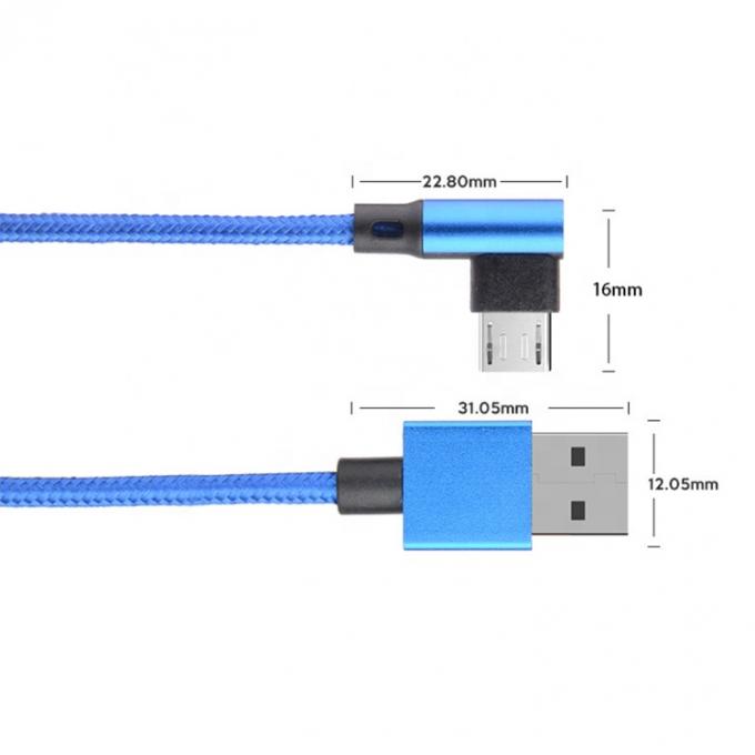 急速充電 2.4A ナイロン 帯状 L 形 左角 マイクロ b から USB A 男性 データ 充電ケーブル 電話 2