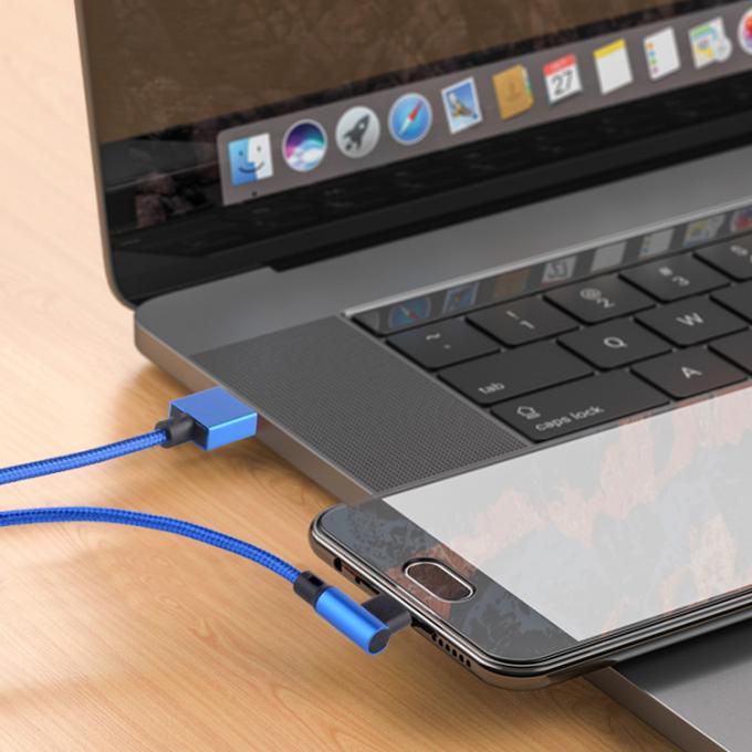 急速充電 2.4A ナイロン 帯状 L 形 左角 マイクロ b から USB A 男性 データ 充電ケーブル 電話 4
