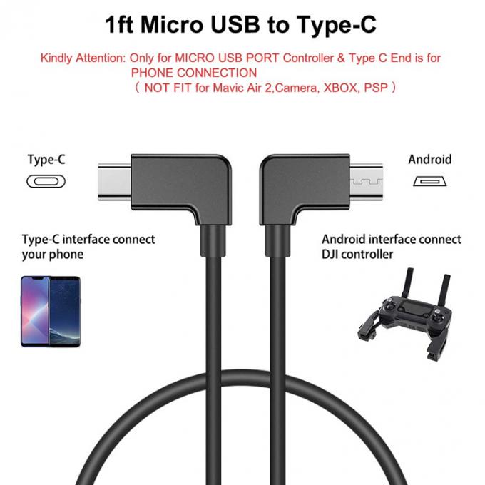 90度角 マイクロBからC型USBケーブル 1