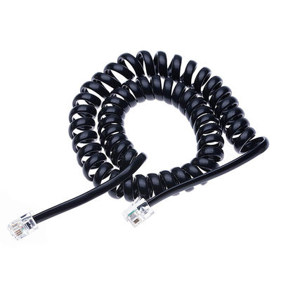 OEM ローリングスプリング 1m 2m 3m RJ9 4P4C RJ11 黒白スパイラルフラット Cat3 ADSL 電話ケーブル