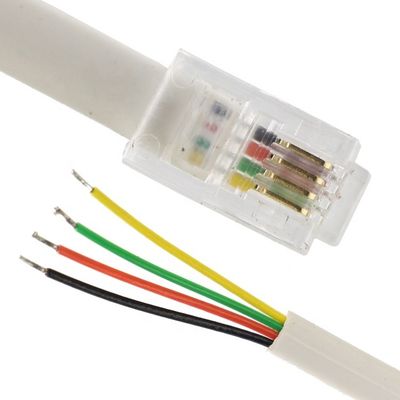 OEM 1m 2m 3m ホワイト RJ9 RJ11 男性 4p4c ストリップ 缶詰状のワイヤー オープンエンドケーブル