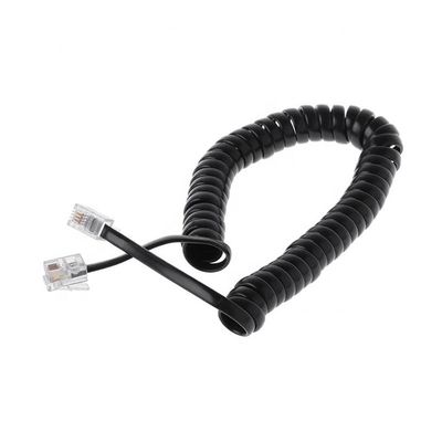 RJ9 4P4C RJ11 ローリングスプリング ブラック ホワイト スパイラル フラット CAT3 ADSL 電話ケーブル
