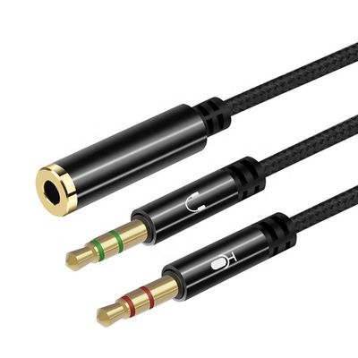 高品質のスプリッタ 1 女性から2 男性ヘッドセット 3.5mm ジャック オーディオマイクケーブル