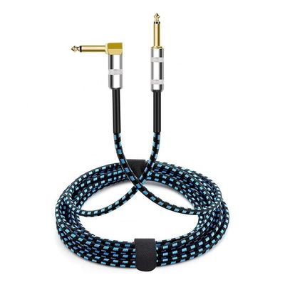 10FT 耐久性 青色 帯状 90 度 角直 1/4 TS ジャック 電気楽器 ギター パッチケーブル